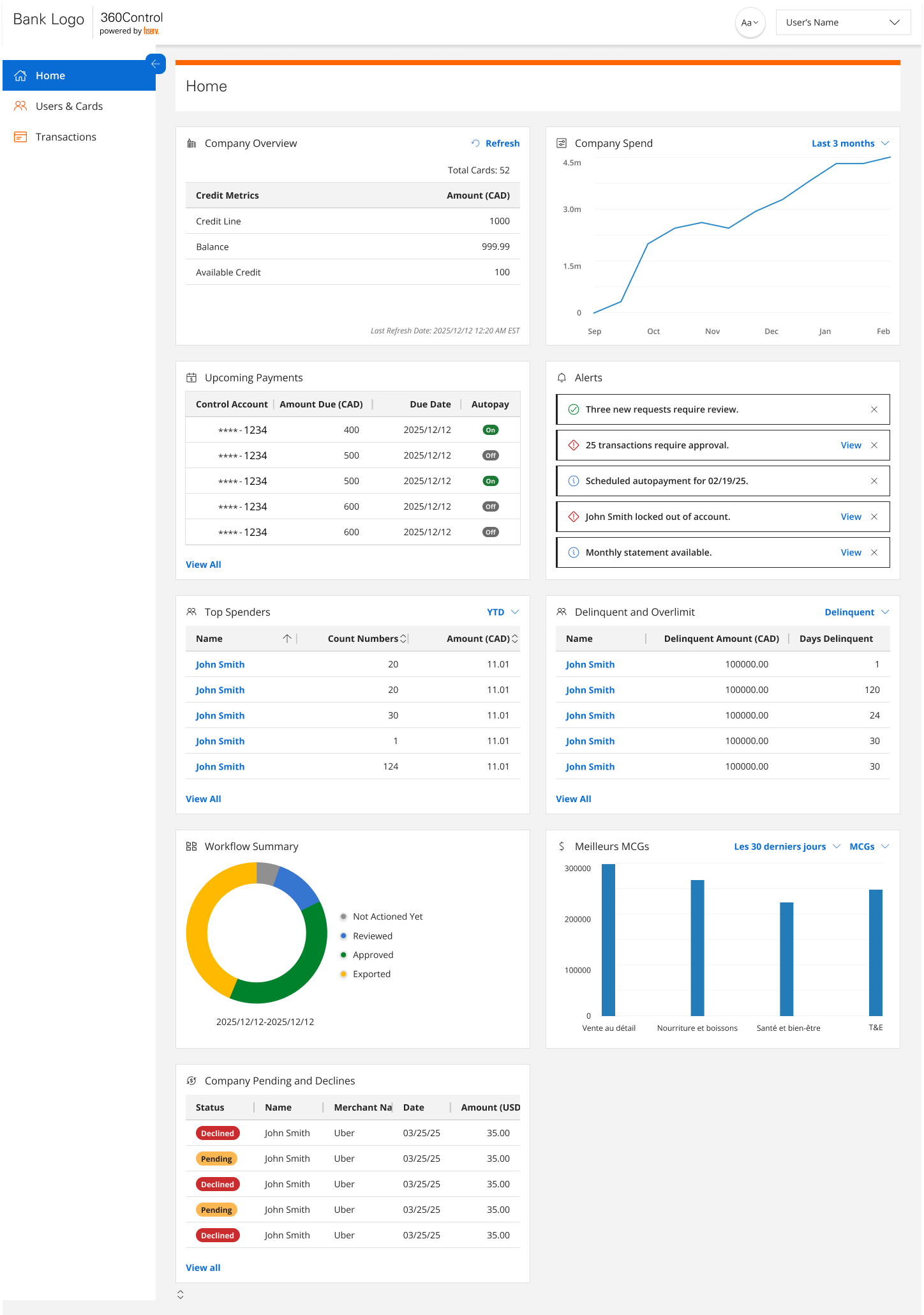 360 Control landing dashboard