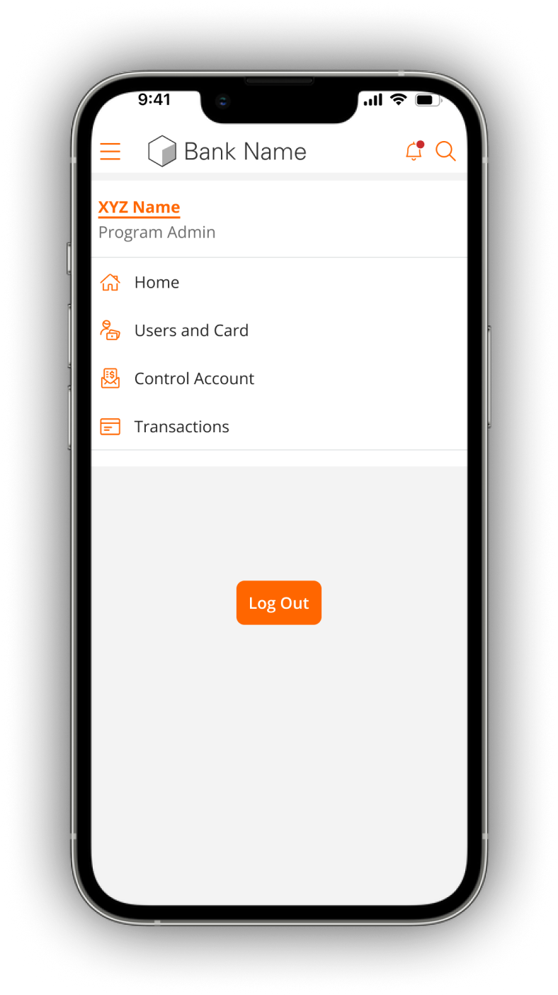 360 Control mobile, program admin navigation