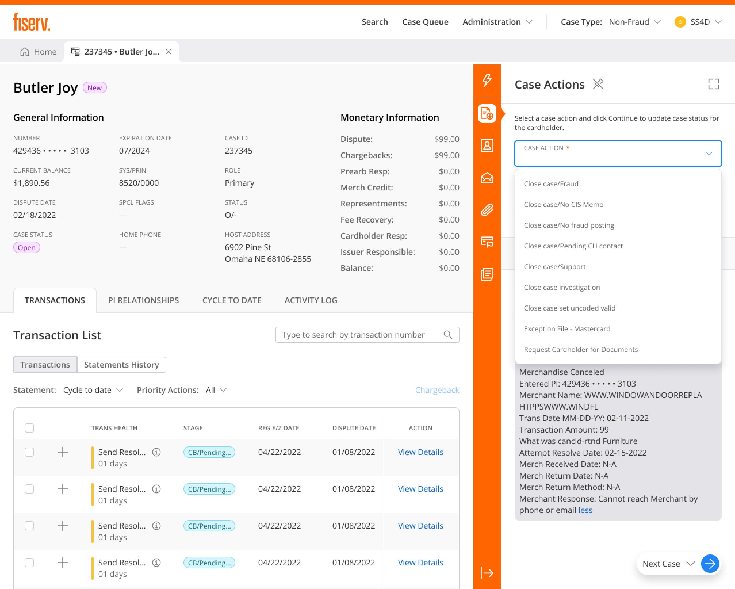 The case workspace with persistent context panel