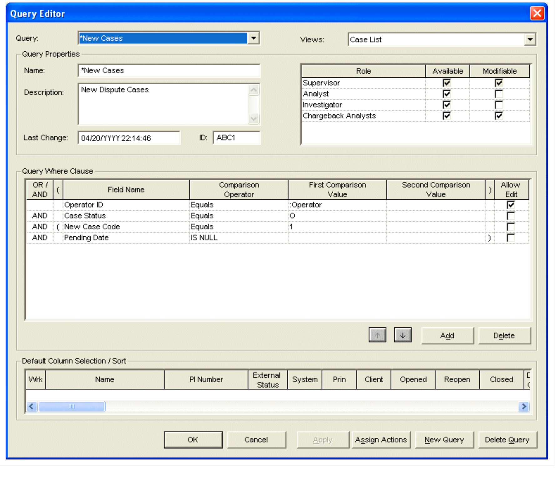 Legacy query editor