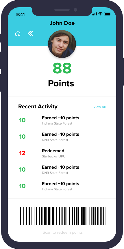 Rewards screen with embedded barcode