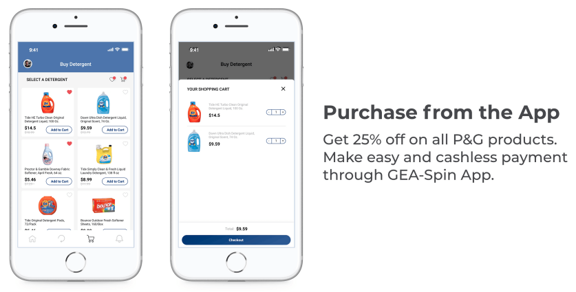 App screens for purchasing detergent