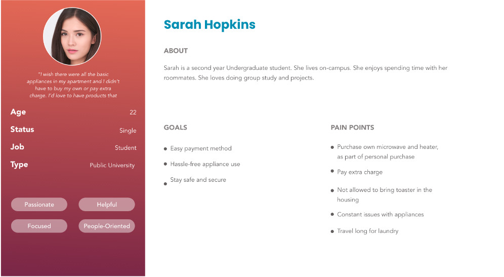 Persona: Sarah Hopkins, undergraduate student