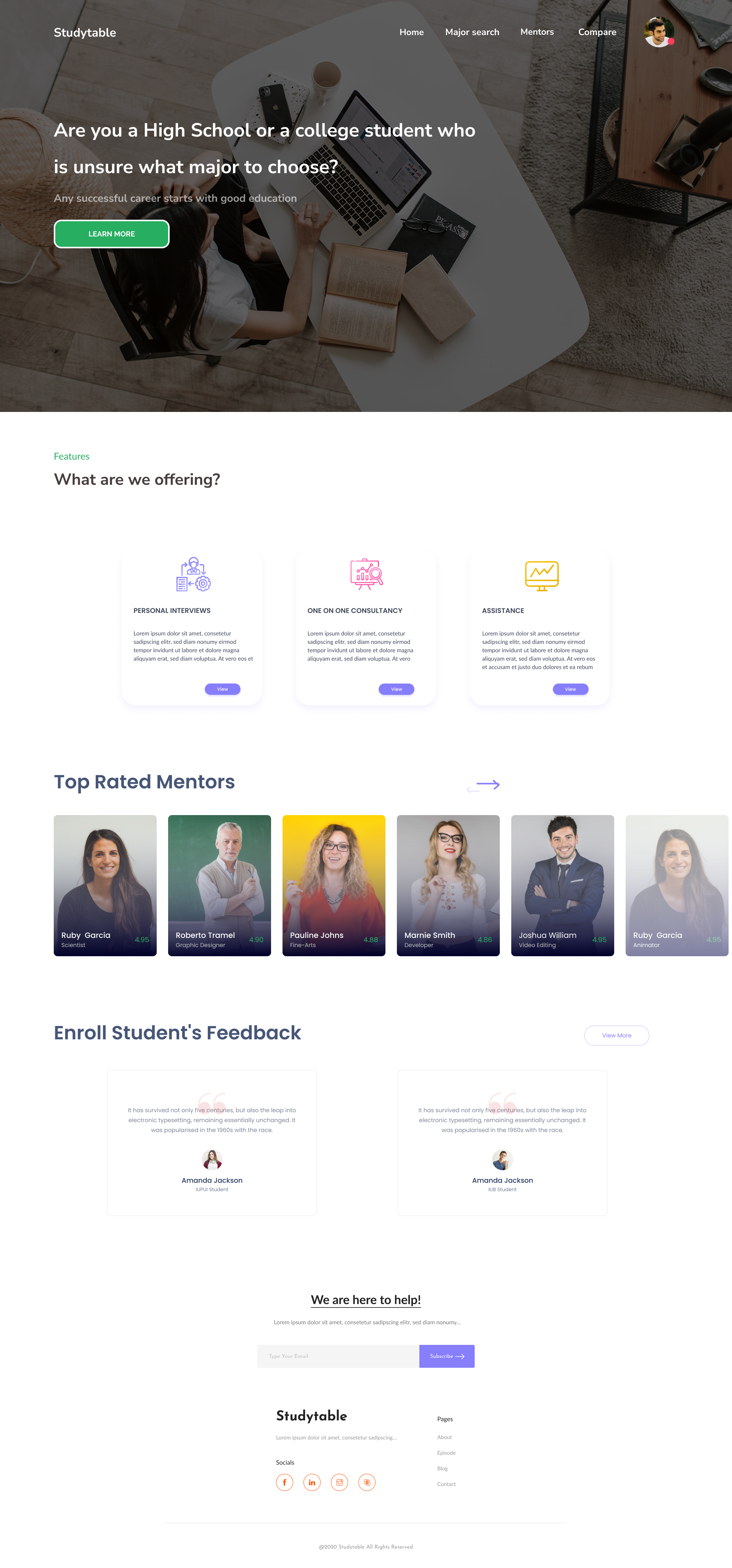 Studytable landing page
